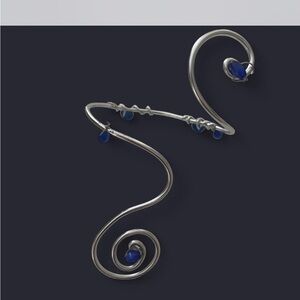 Silver Wire Spiral Arm Cuff with Blue Glass Accents